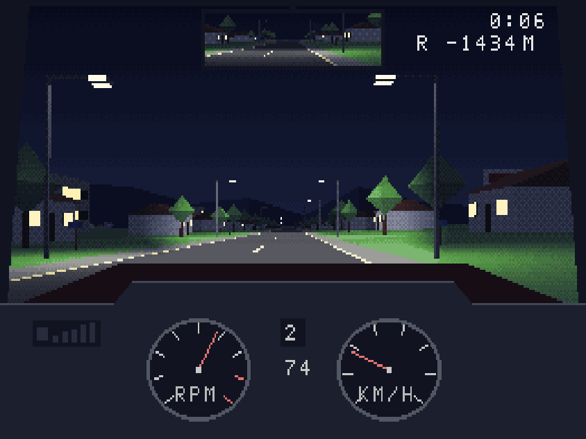 Suburbs at night with street lamps